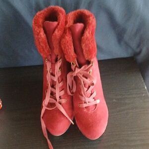 Rouge Helium Red Lace Up Boots with Plush Lining